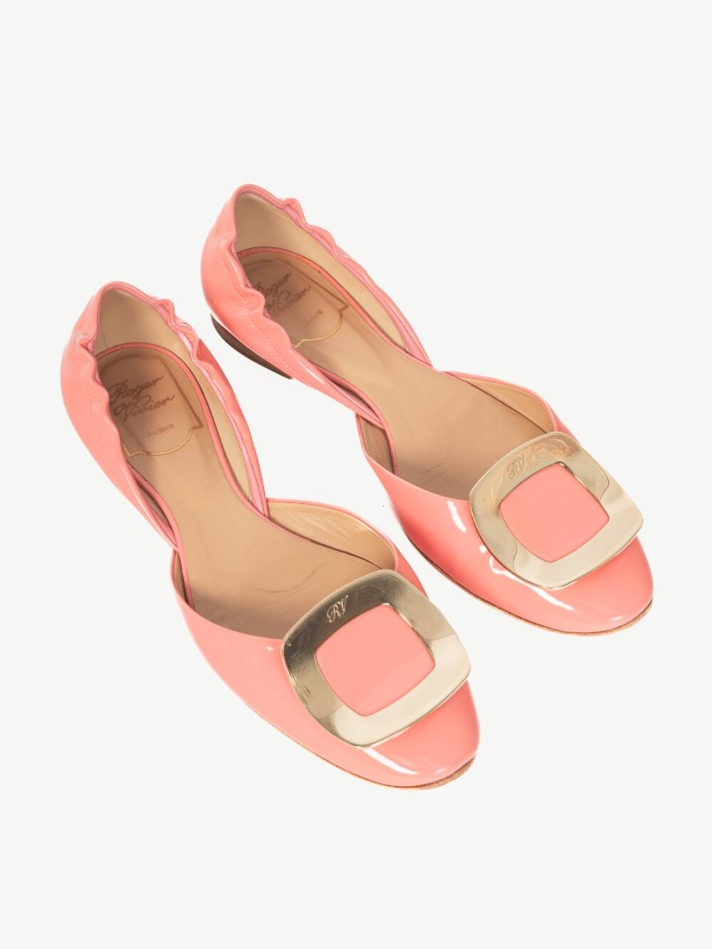 Roger Vivier Chips Pink Patent Leather Buckle Scrunch Flats